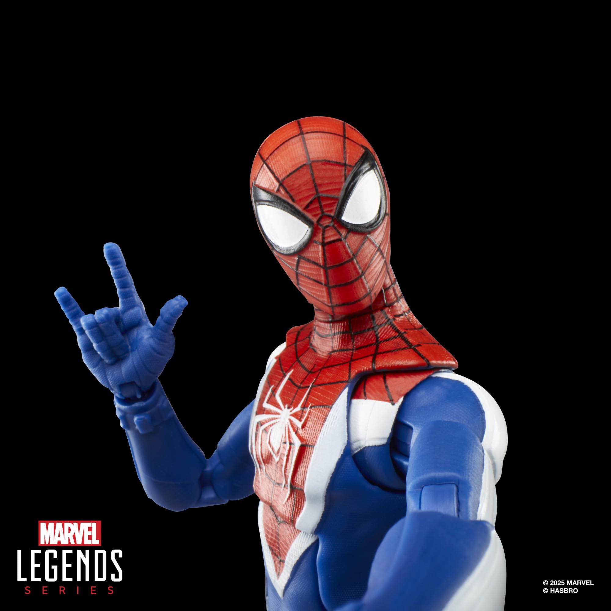 Close-up of Marvel Legends Miles Morales upgraded suit texture and color.