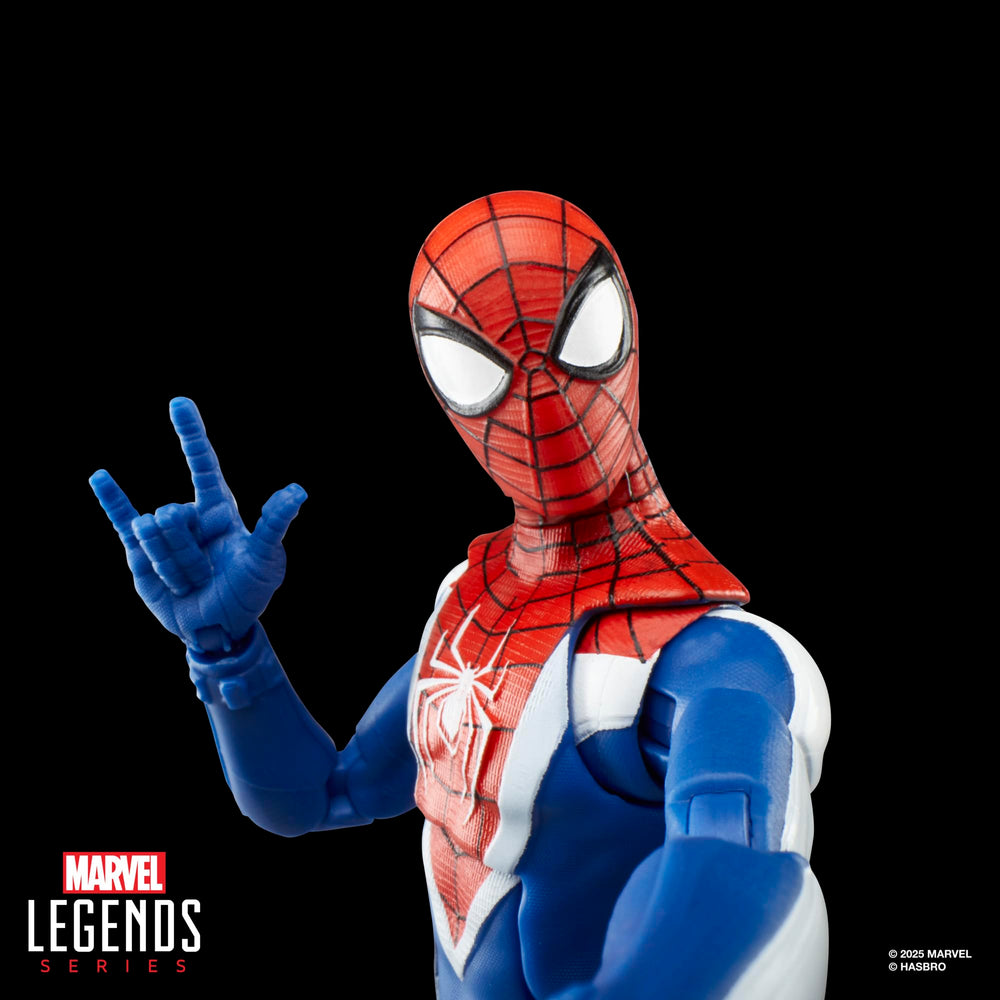 Close-up of Marvel Legends Miles Morales upgraded suit texture and color.