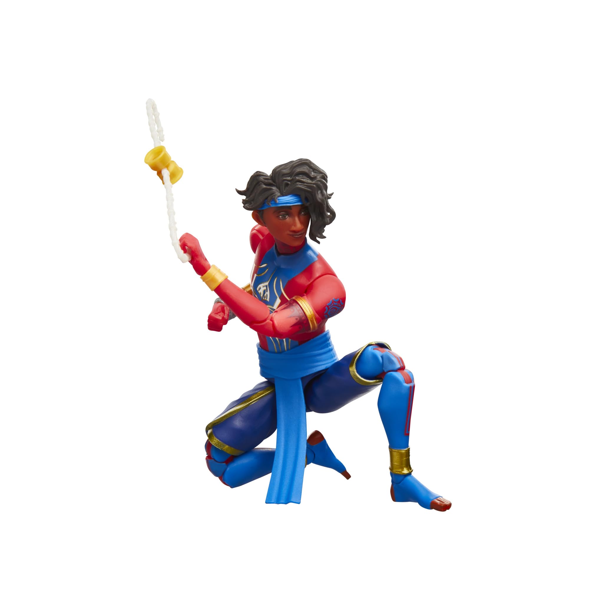 Marvel Legends Pavitr Prabhakar bracelet web-slinging accessory evokes signature web motif.