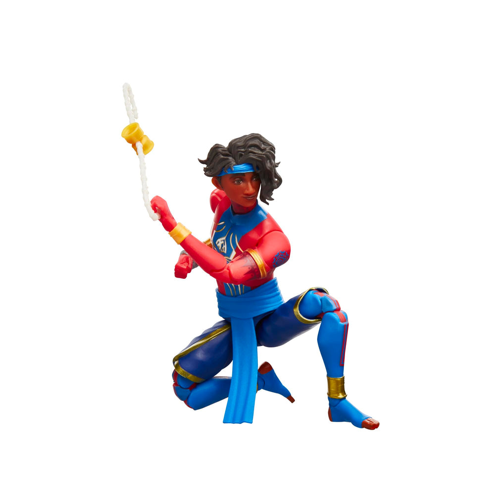 Marvel Legends Pavitr Prabhakar bracelet web-slinging accessory evokes signature web motif.