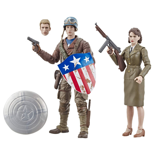 Peggy Carter and Captain America figures from Marvel Legends 2-pack for dynamic scenes.