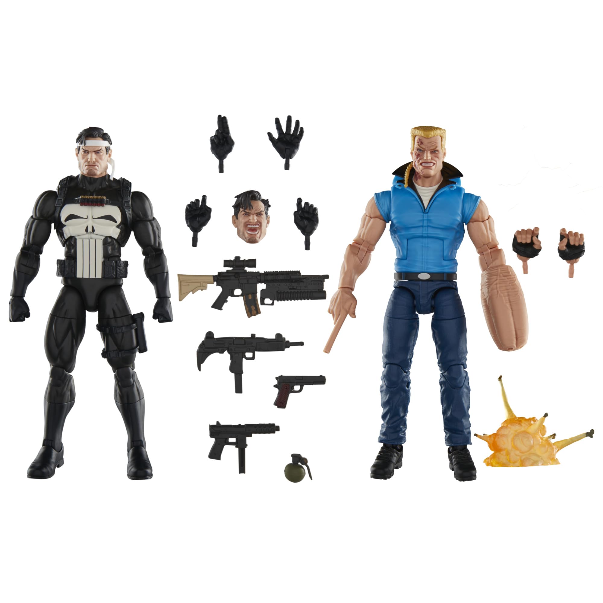 Marvel Legends Punisher and Bushwacker figures front view for display.