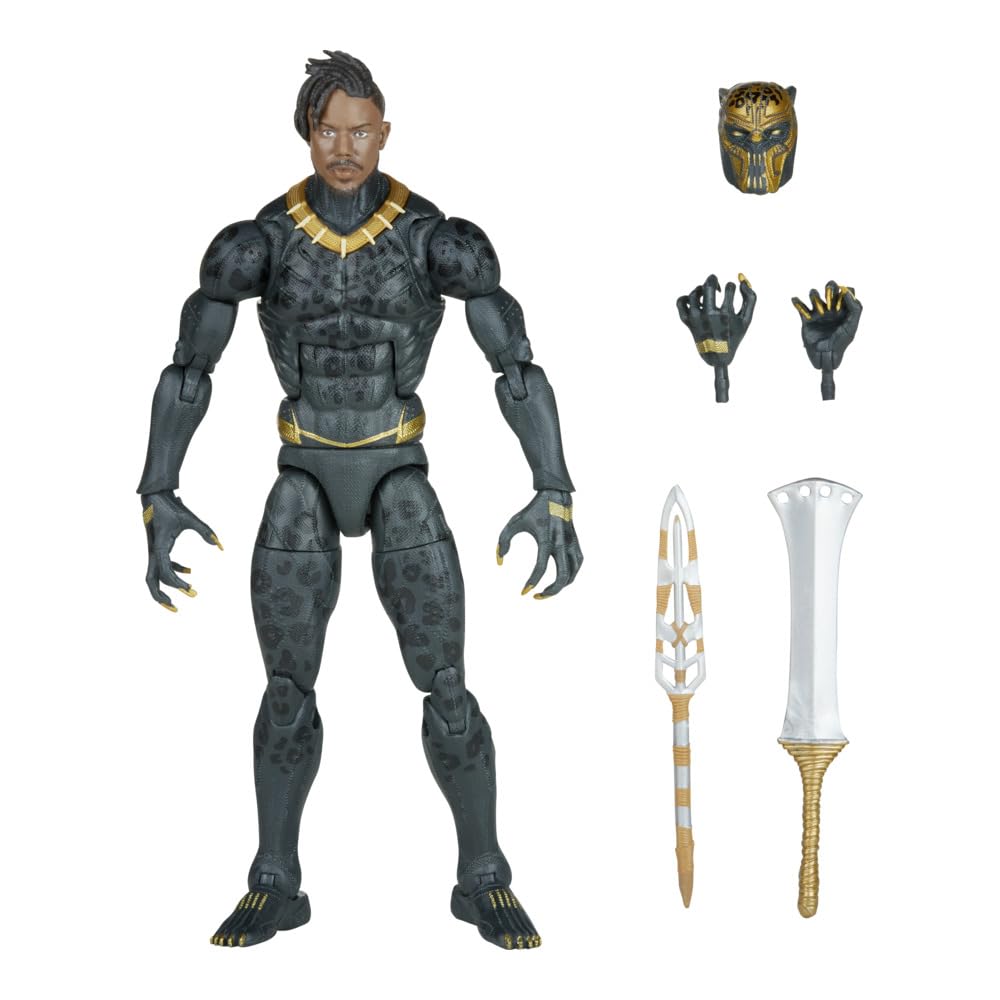 Marvel Legends Killmonger on a shelf with premium deco for collector display