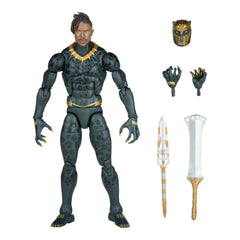 Marvel Legends Killmonger on a shelf with premium deco for collector display