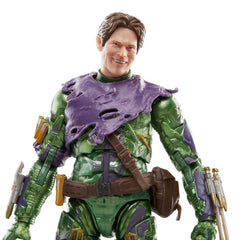Six accessories laid out with Green Goblin and Spider-Man figures for display ideas.