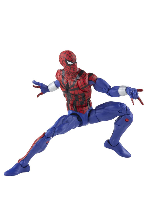 Marvel Legends Spider-Man Ben Reilly figure viewed from the front for dynamic posing