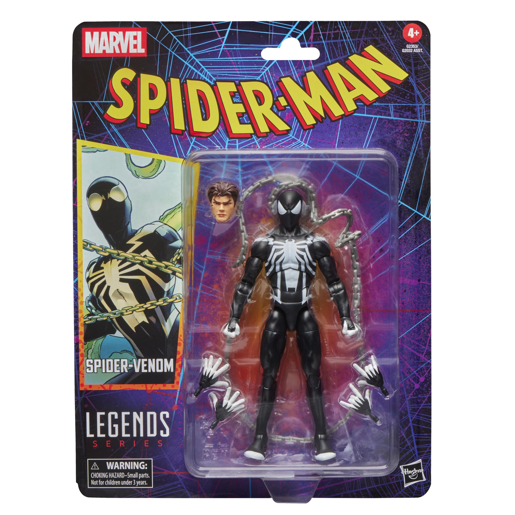 Marvel Legends Spider-Venom figure front view for dynamic display on a shelf