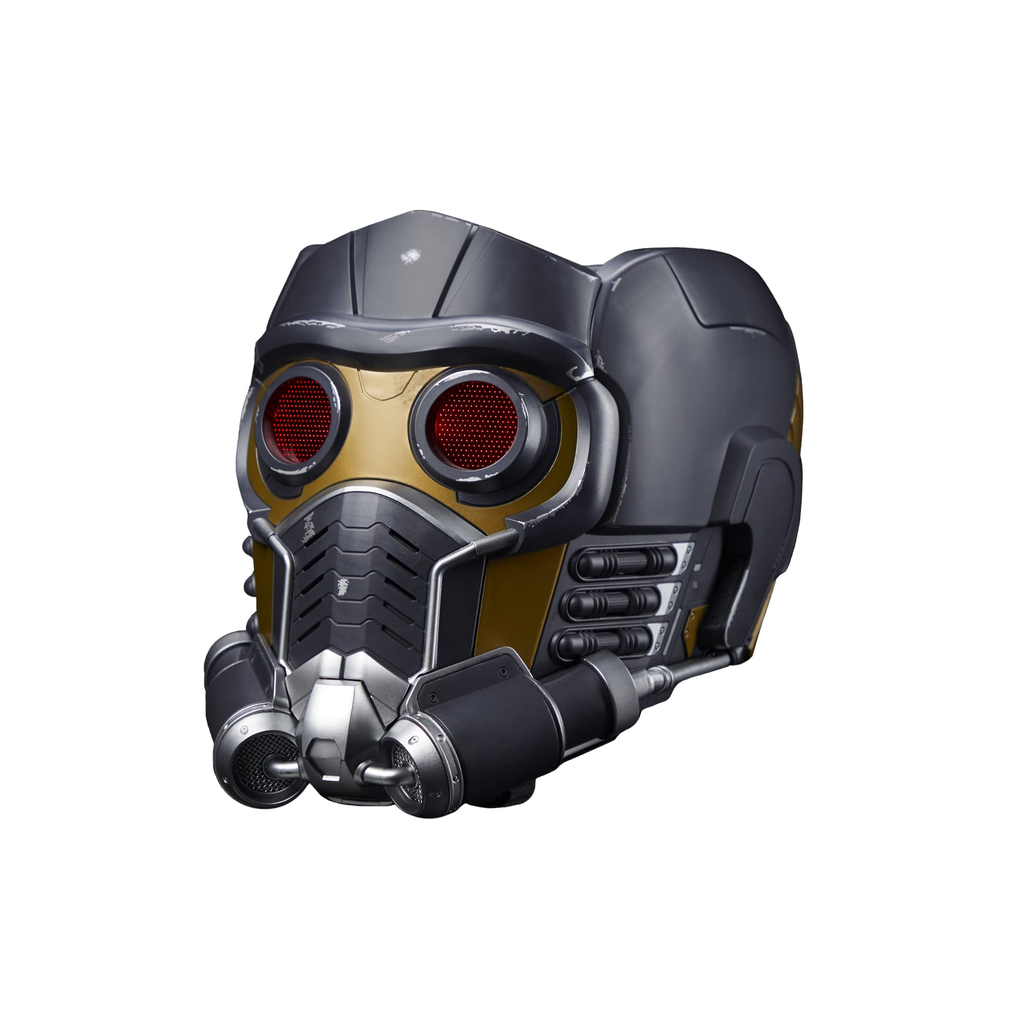 Marvel Legends Star-Lord helmet close-up decal highlights movie-authentic detailing for displays