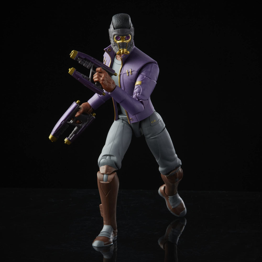 Marvel Legends T'Challa Star-Lord figure articulation close-up highlighting joints and range.