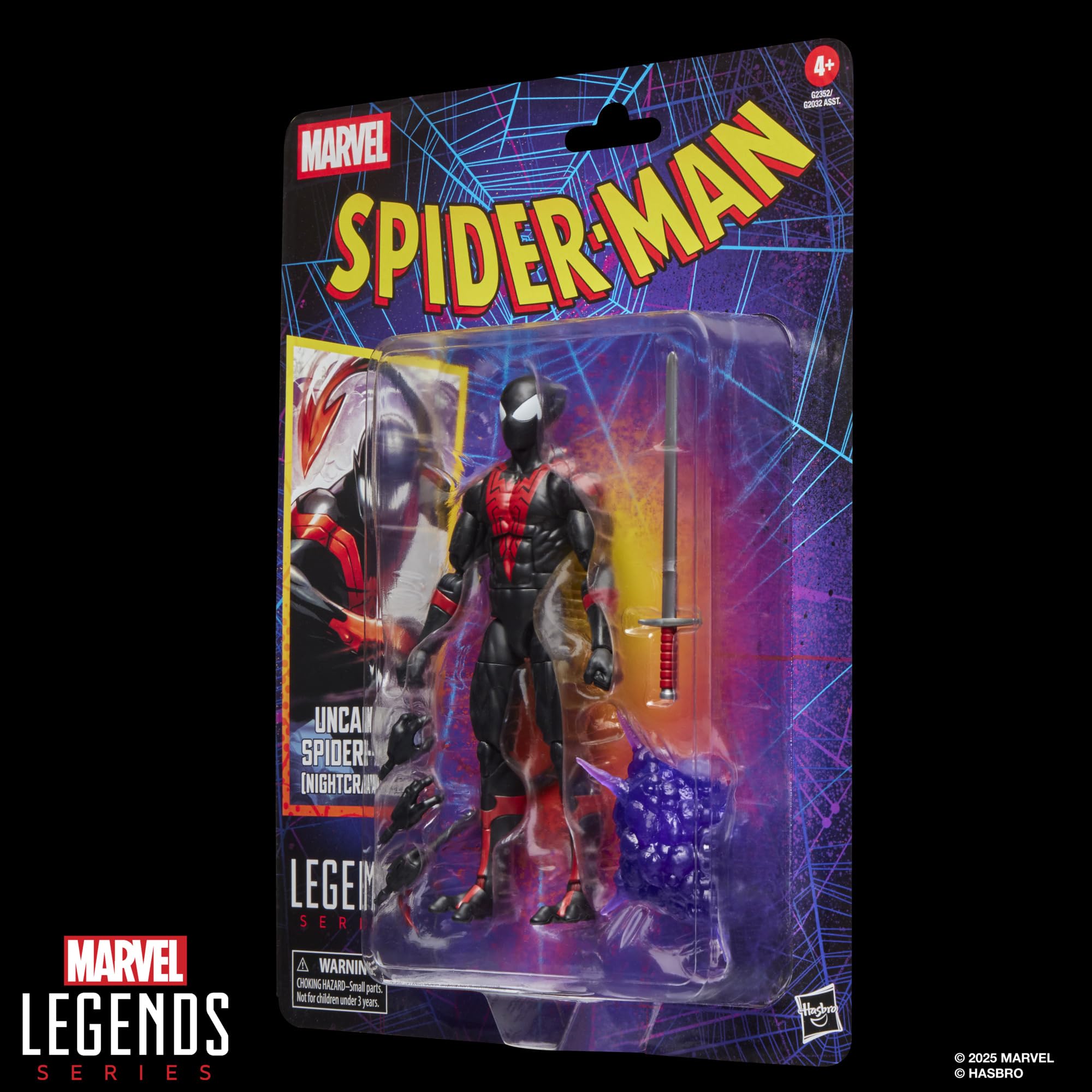Marvel Legends Uncanny Spider-Man Nightcrawler packaging detail showcases retro look