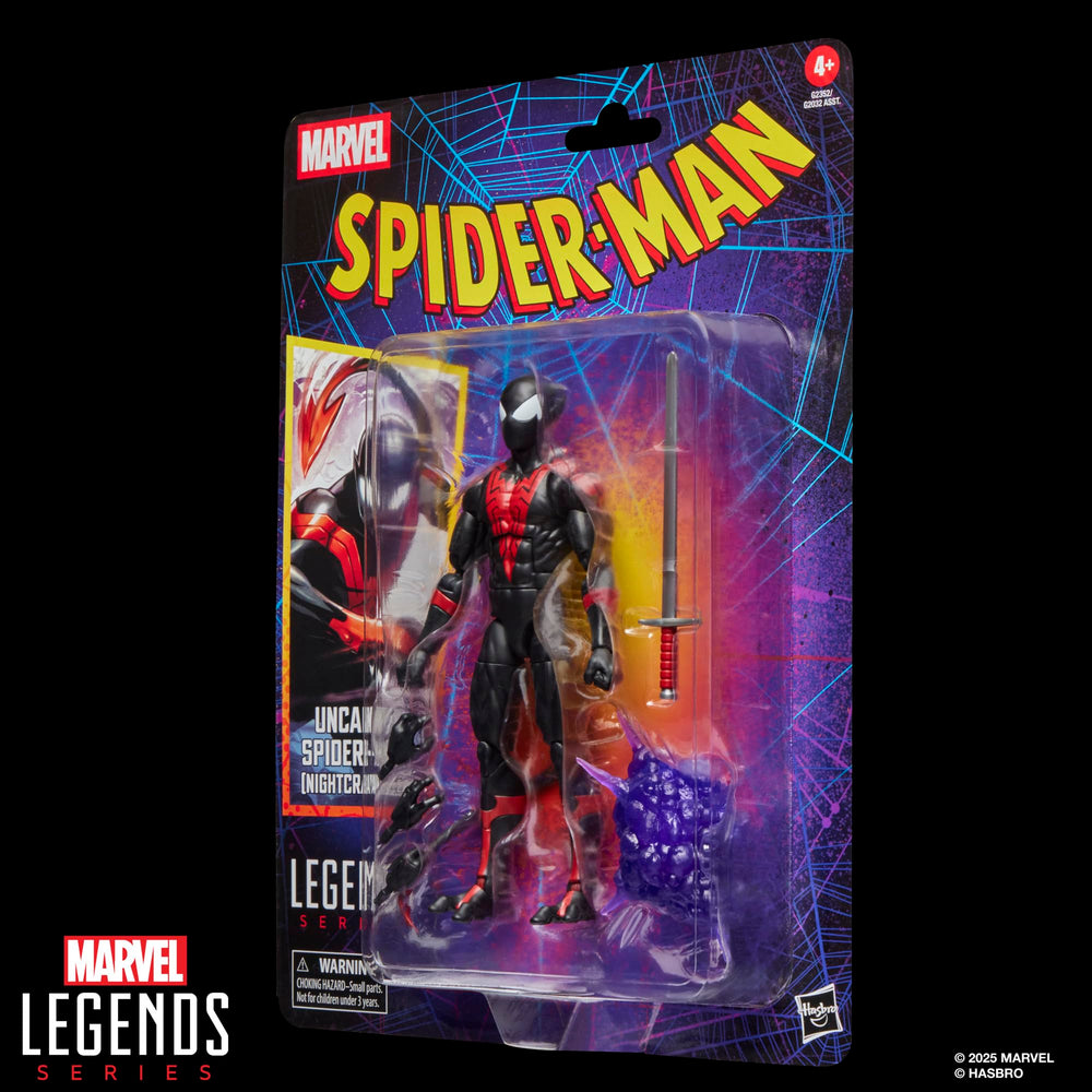Marvel Legends Uncanny Spider-Man Nightcrawler packaging detail showcases retro look