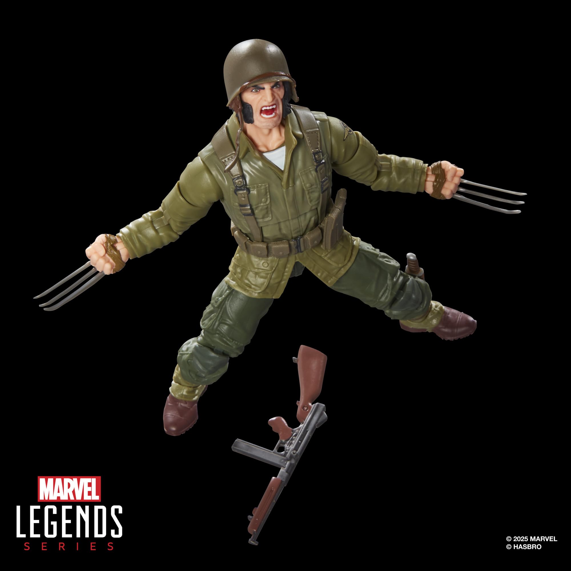 Marvel Legends Wolverine WWII Logan six-inch figure fits 15 cm scale.