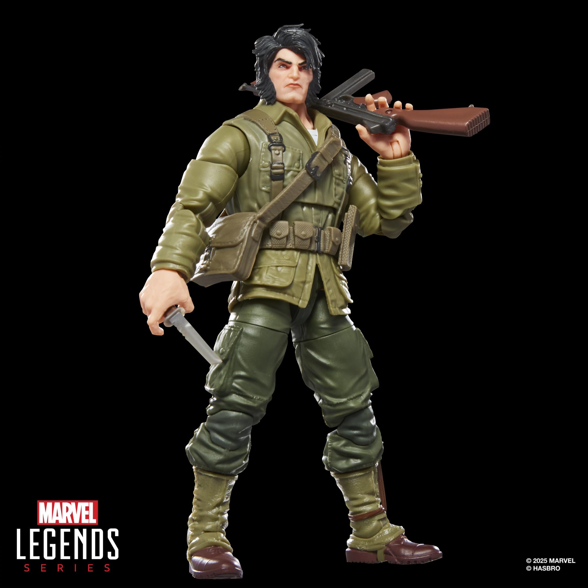 Marvel Legends Wolverine WWII Logan alternate head for varied display.