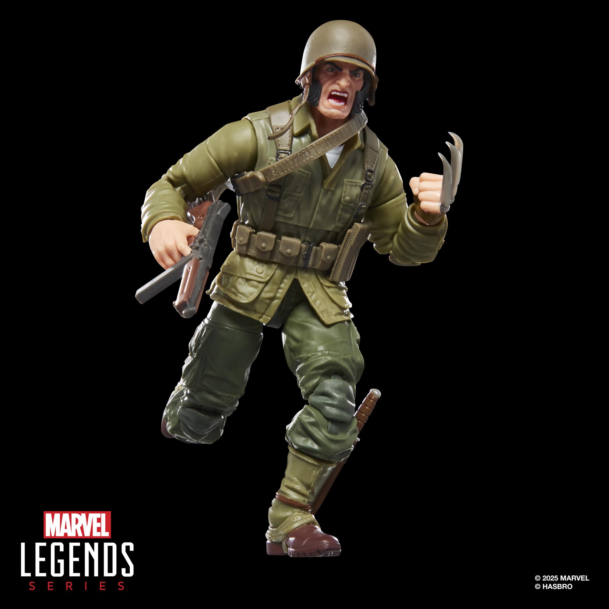 Marvel Legends Wolverine WWII Logan knife and satchel inspire scene-building.