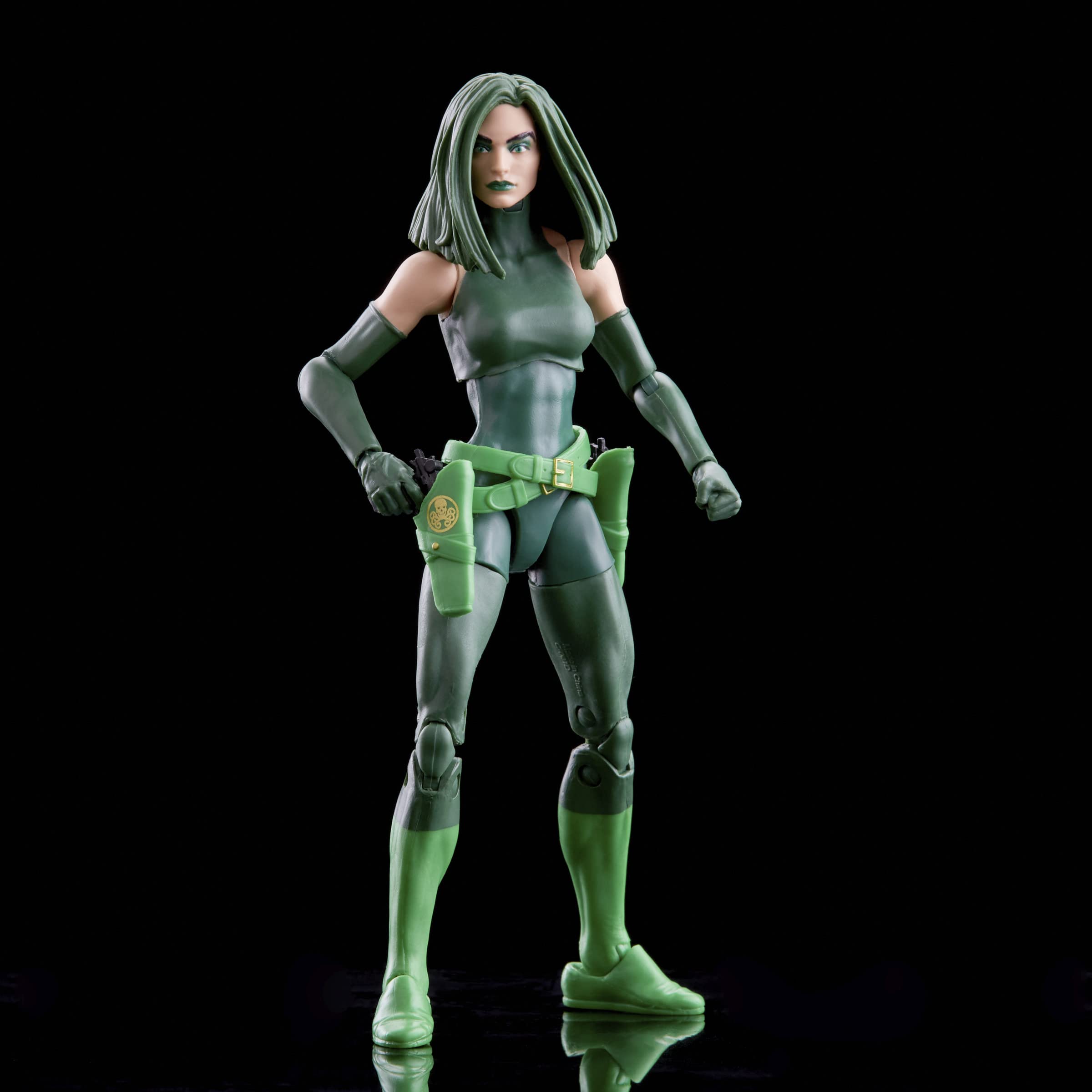 Marvel Madame Hydra pistols fit into holsters for authentic detail.
