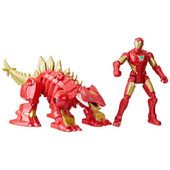 Marvel Mech Strike Mechasaur Iron Man with iron stomper in battle pose for kids.