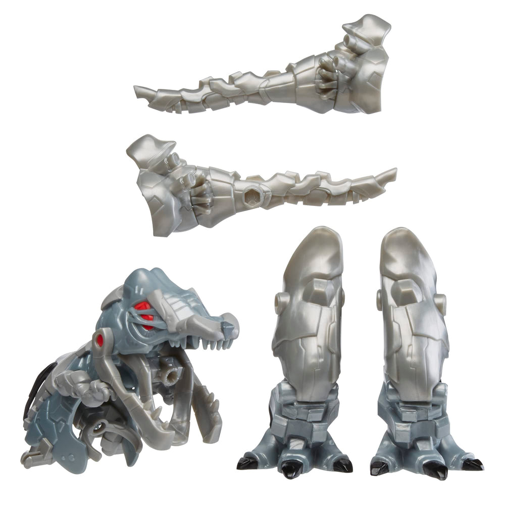 Marvel Mech Strike Mechasaur removable tail pieces serve as Ultron's weapon accessories.