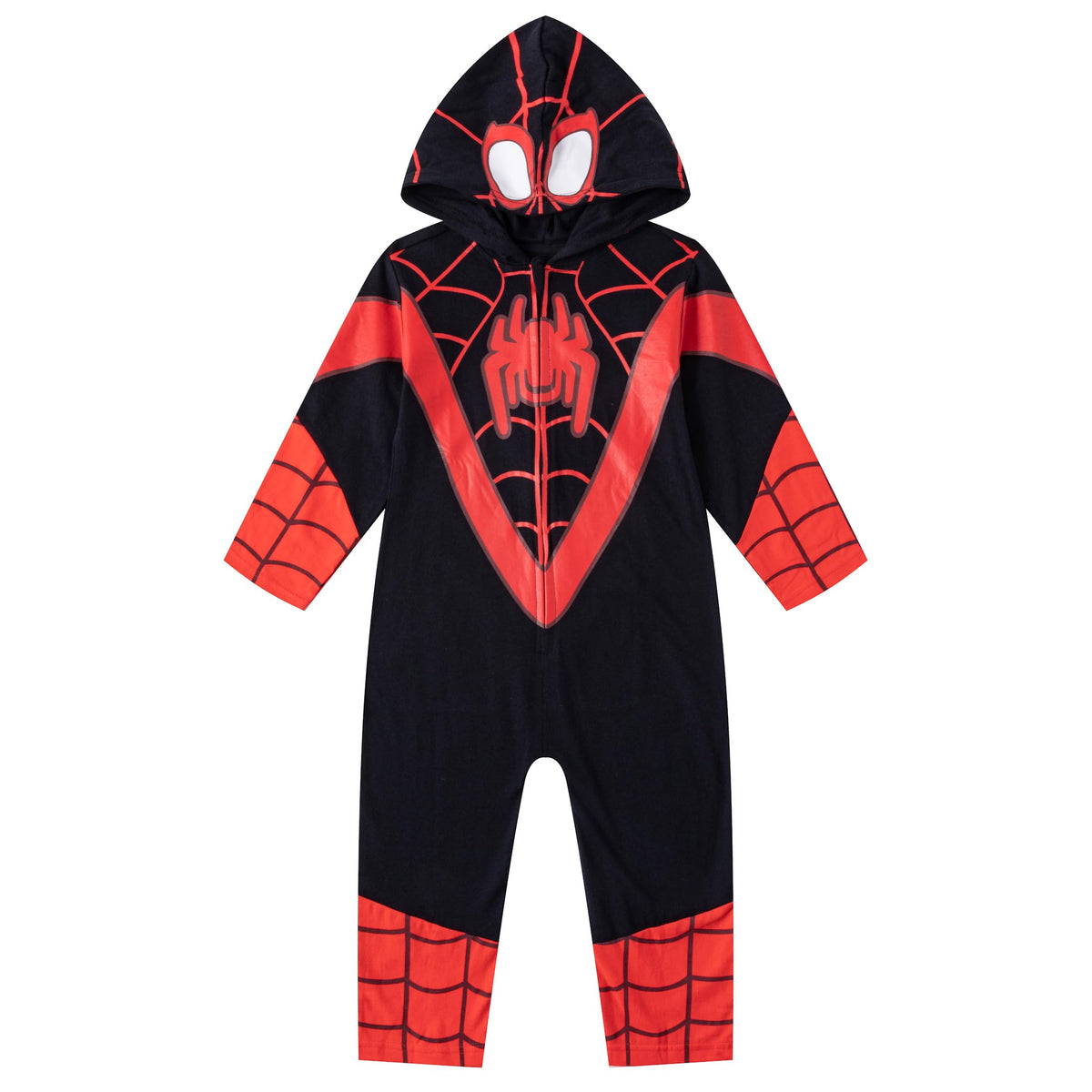 Marvel Miles Morales Spider-Man hooded coverall front view for 2T, warm everyday play.