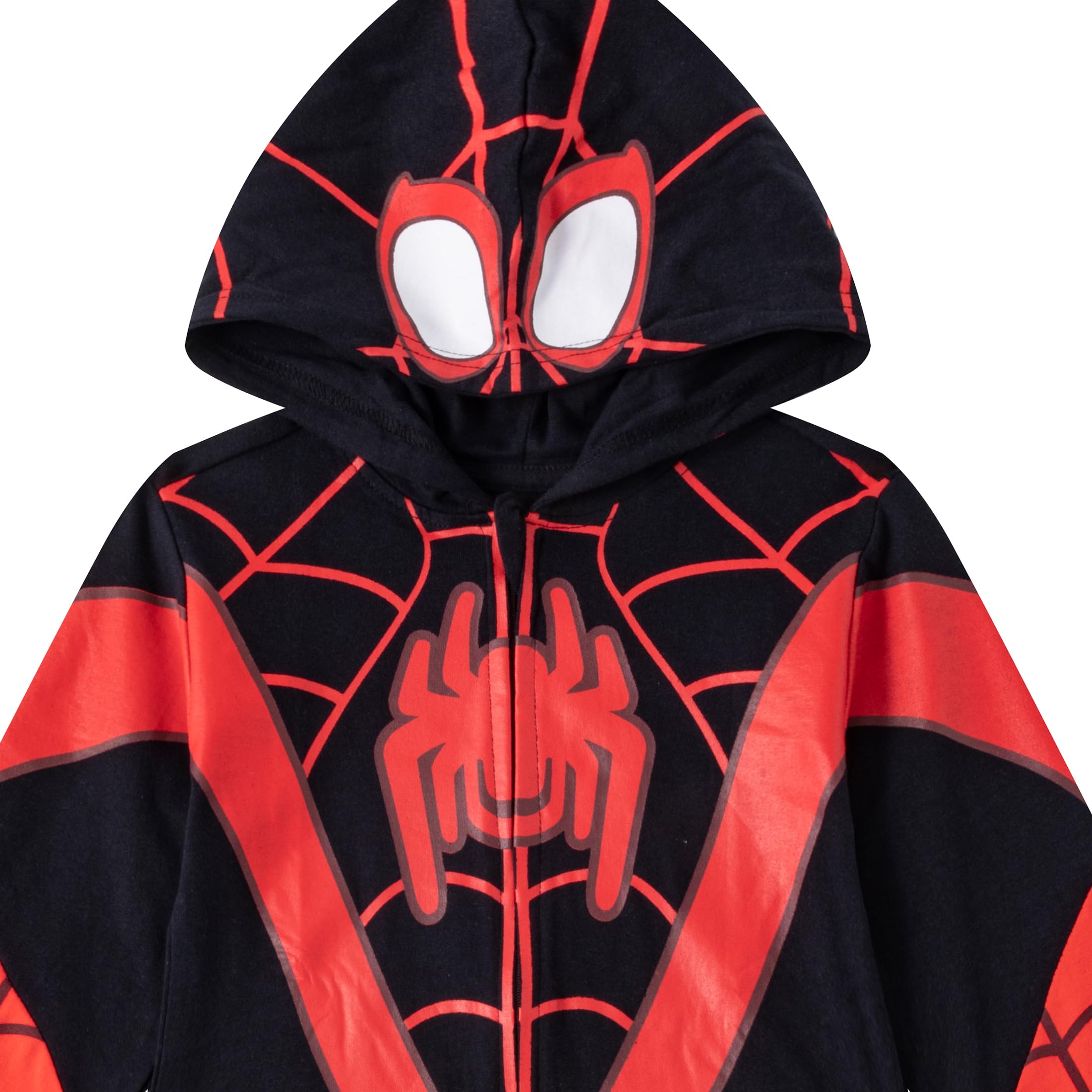Marvel Miles Morales Spider-Man hooded coverall front view for 3T, comfortable activities for kids.