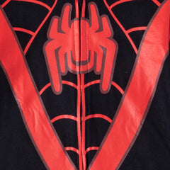 Marvel Miles Morales Spider-Man hooded coverall front view for 5T, quick outfit change for busy days.