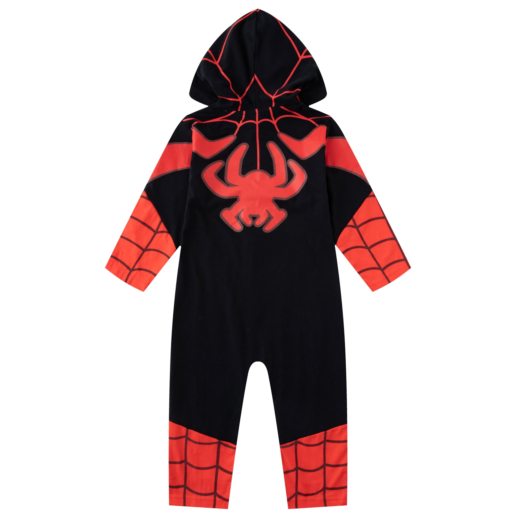 Marvel Miles Morales Spider-Man hooded coverall back view for 7, easy layering and movement.
