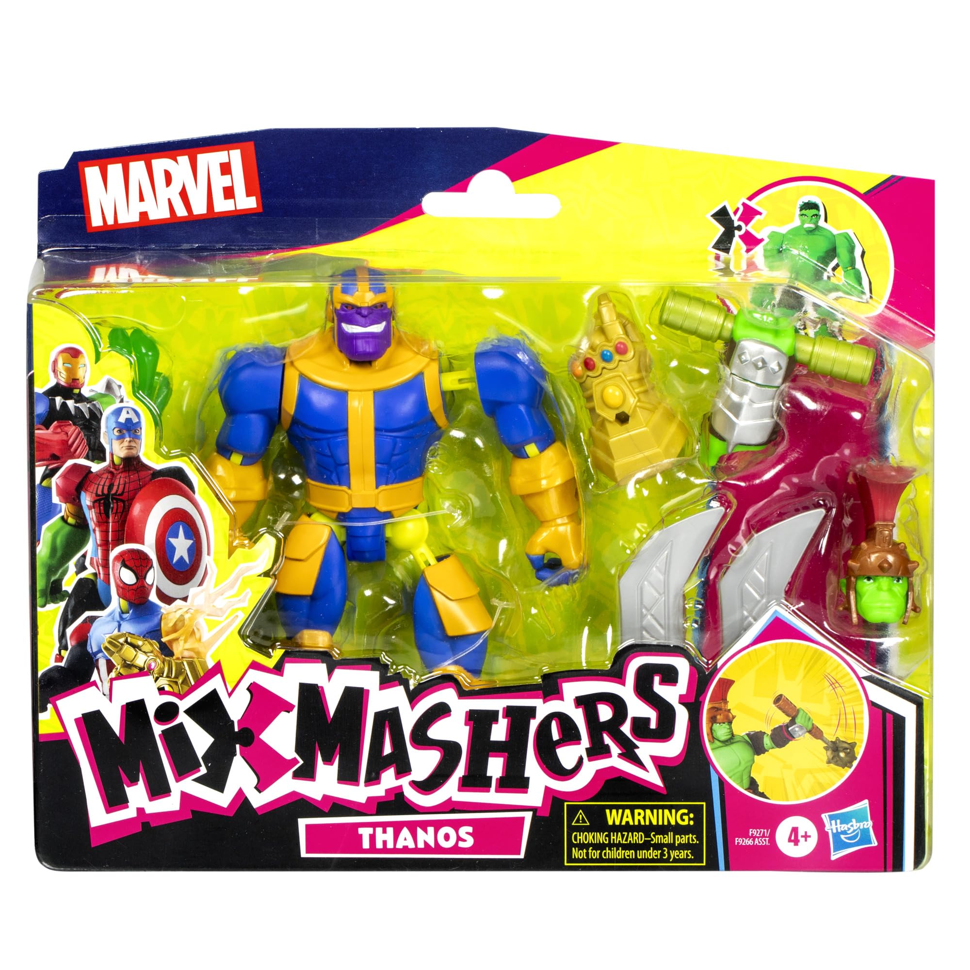Marvel MixMashers Hulk parts with baton hand for dynamic poses.