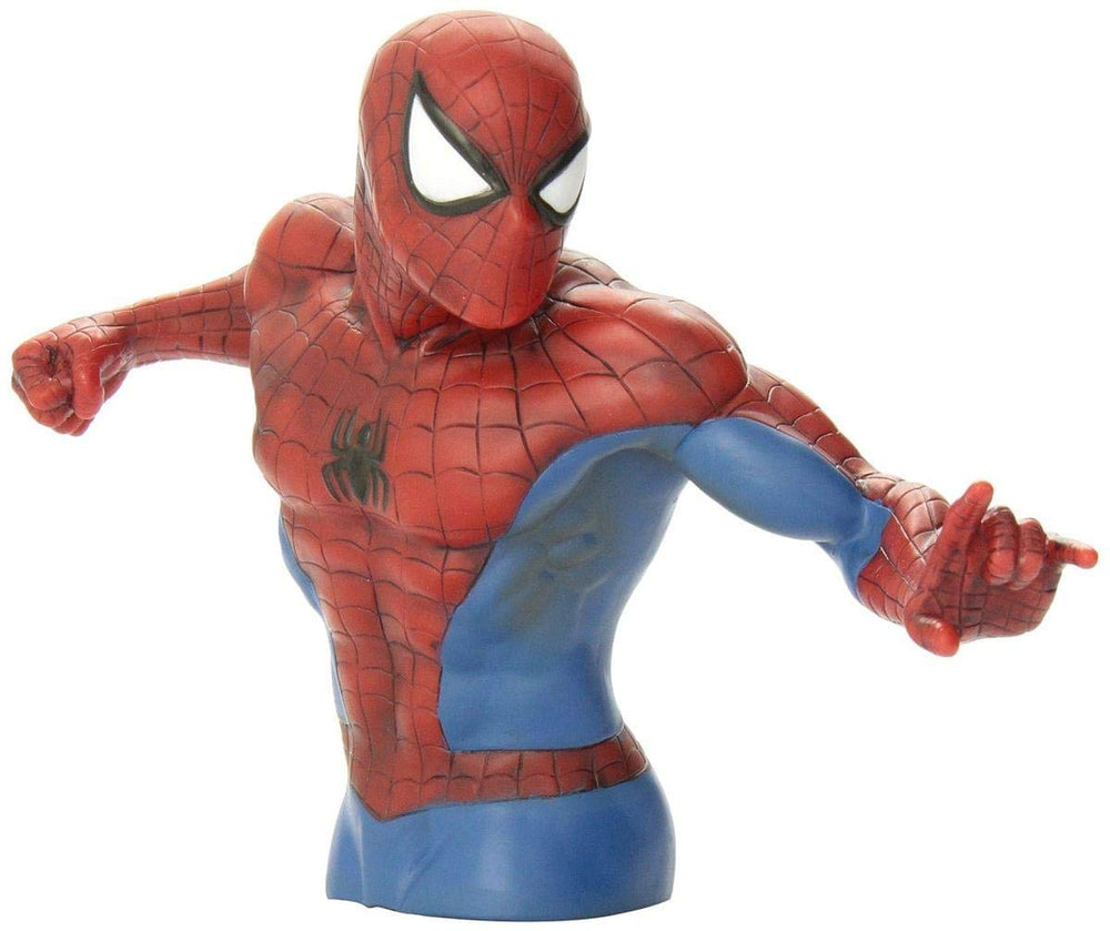 Marvel Monogram Spider-Man bust bank with metallic finish, ideal as striking desk decor and coin keeper