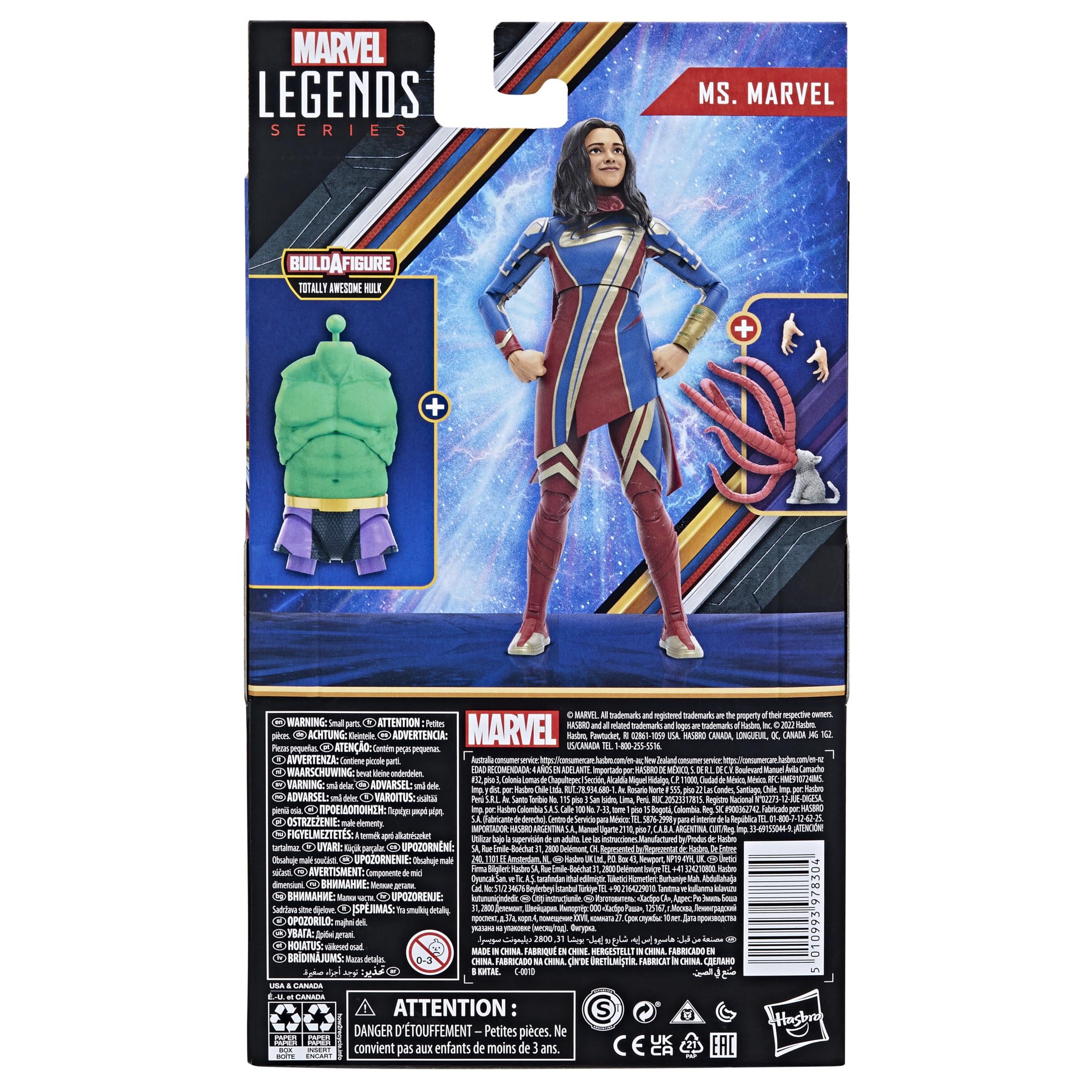 Marvel Legends Ms. Marvel comes with four accessories to enhance play.