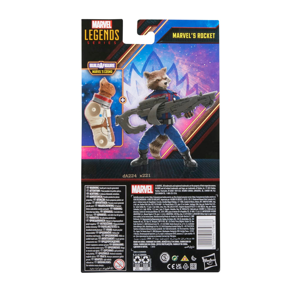Marvel's Rocket figure holding blaster accessory for movie-inspired action