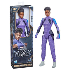 Marvel Shuri 12-inch action figure ready for battle with poseable joints and dynamic design.