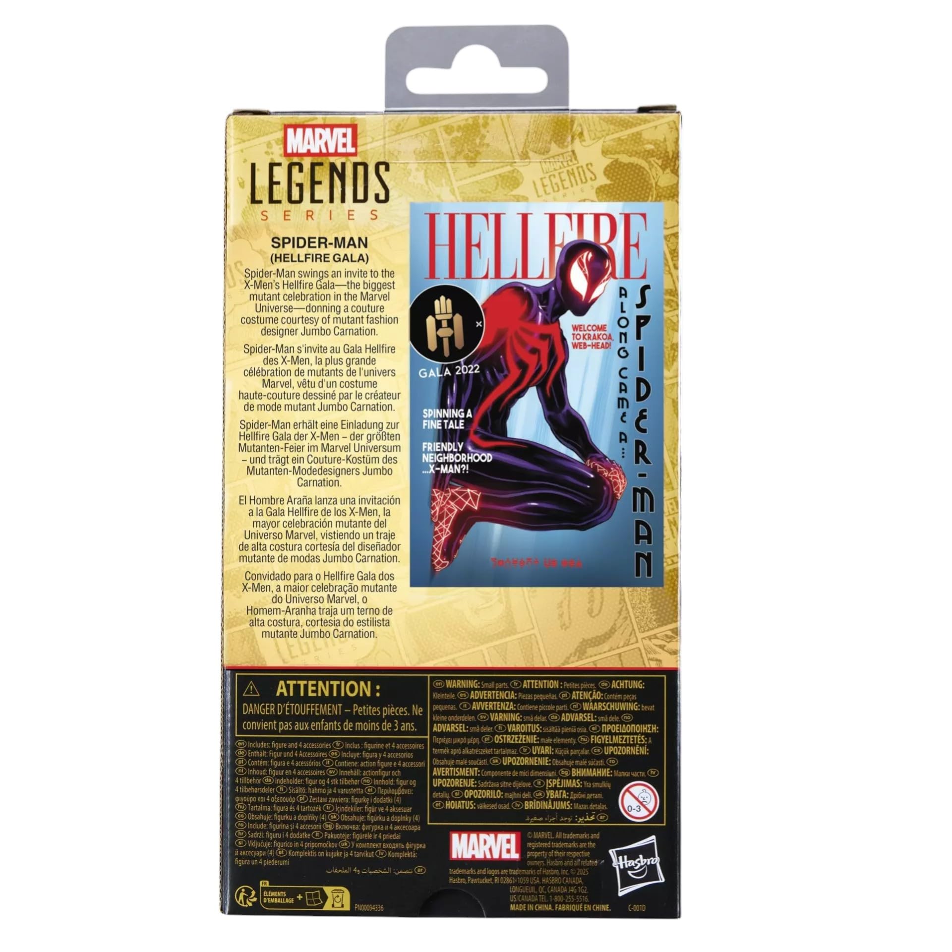 Marvel Legends Spider-Man Hellfire Gala figure in dynamic pose for display