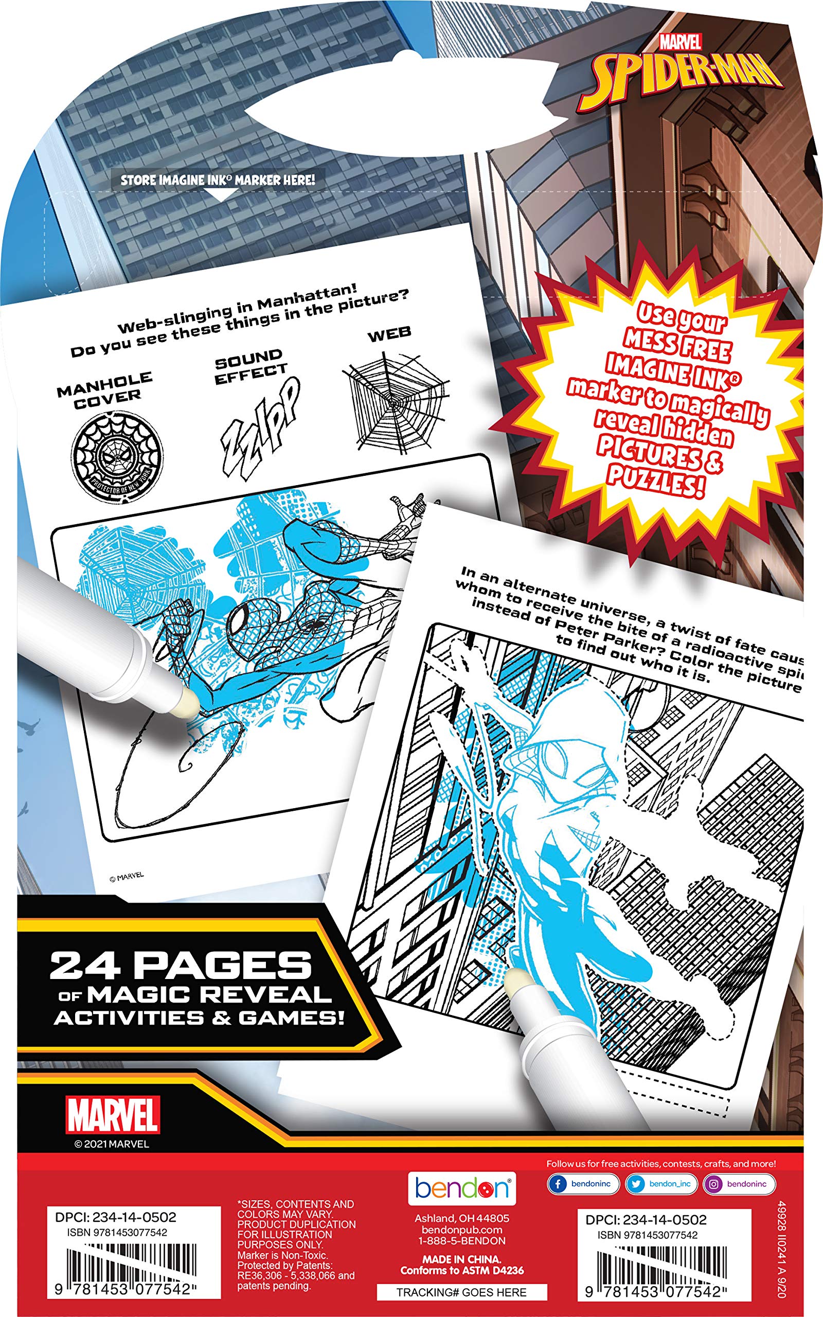 Marvel Spider-Man Imagine Ink pages spread revealing hidden pictures
