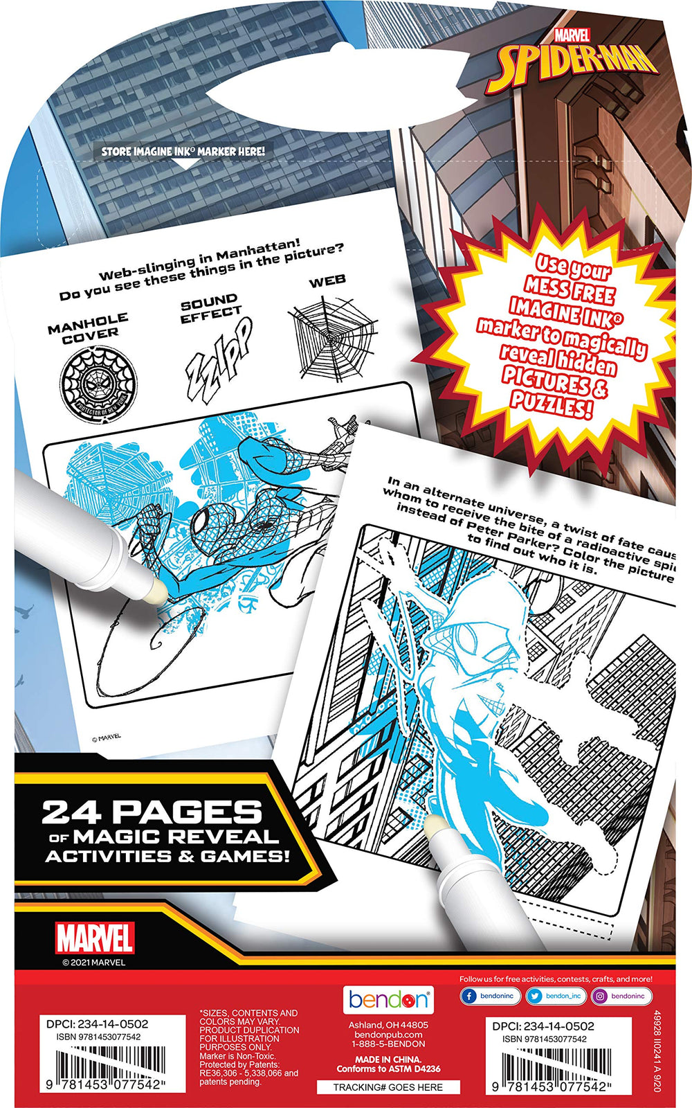 Marvel Spider-Man Imagine Ink pages spread revealing hidden pictures