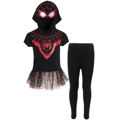 Marvel Spider-Man Miles Morales cosplay graphic tee dress leggings set showcases bold print for imaginative play