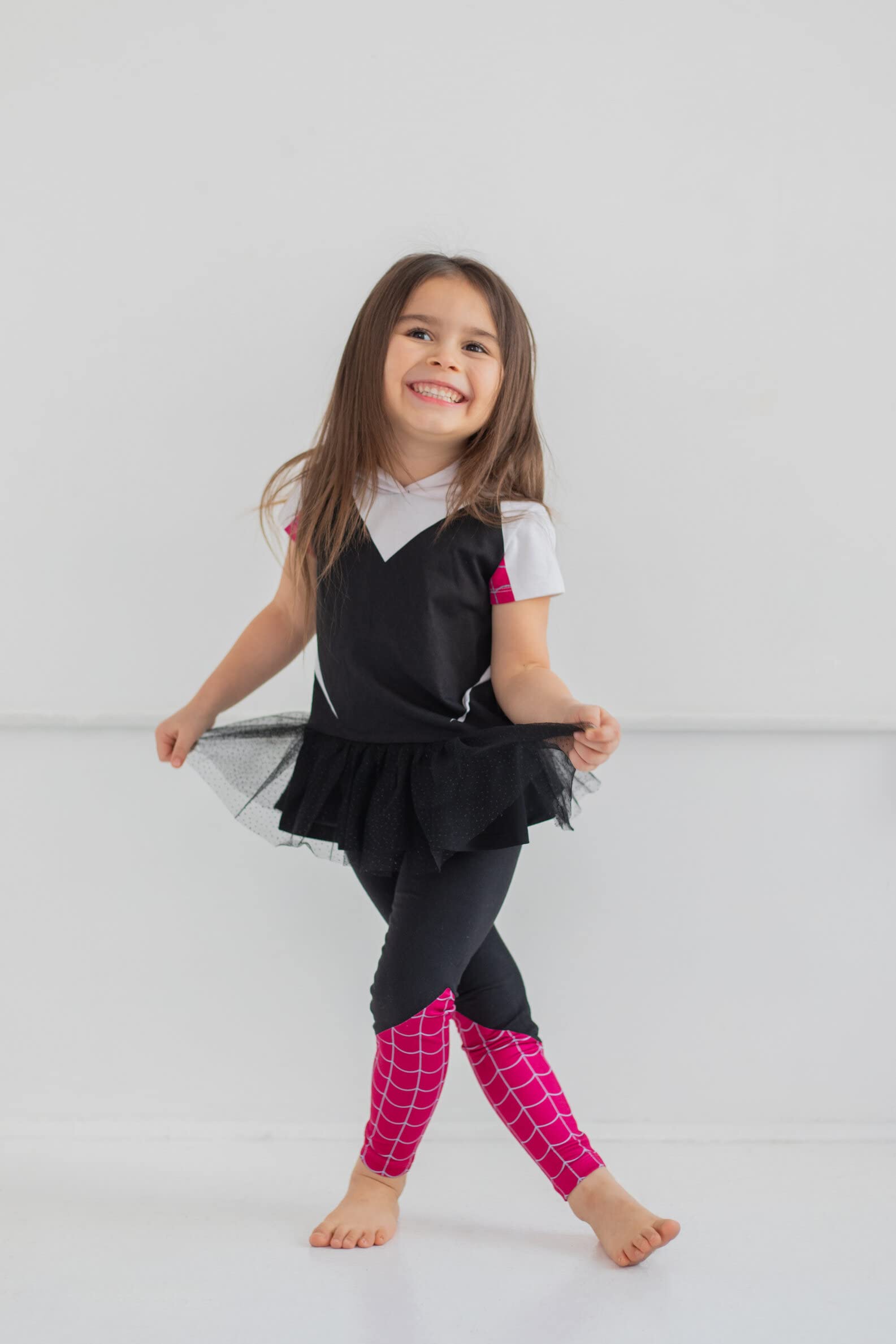 Marvel Spider-Man Spider-Gwen toddler cosplay shirt back shows bold print for easy wear.