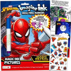 Marvel Spiderman Imagine Ink coloring book cover shows vibrant, mess-free coloring for kids