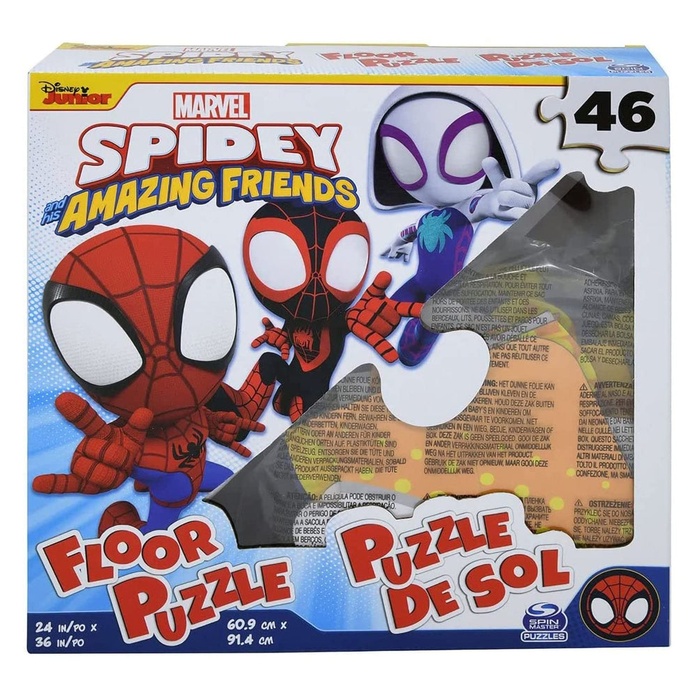 Marvel Spidey and Friends 46-piece floor puzzle for kids, durable and engaging indoor activity.