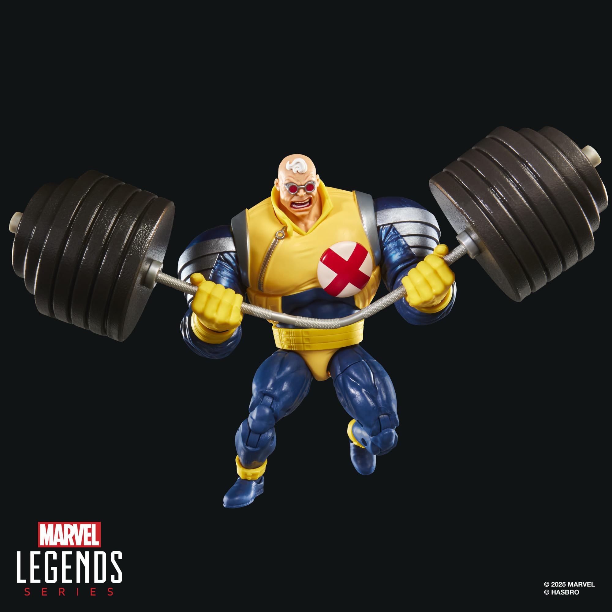 Marvel Legends Strong Guy barbell and weights for training scene setups