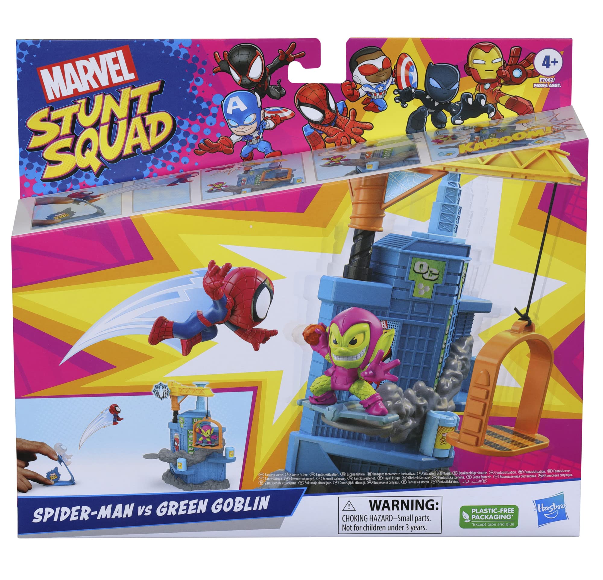 Spider-Man figure on launcher, prepared to launch into the next big stunt.