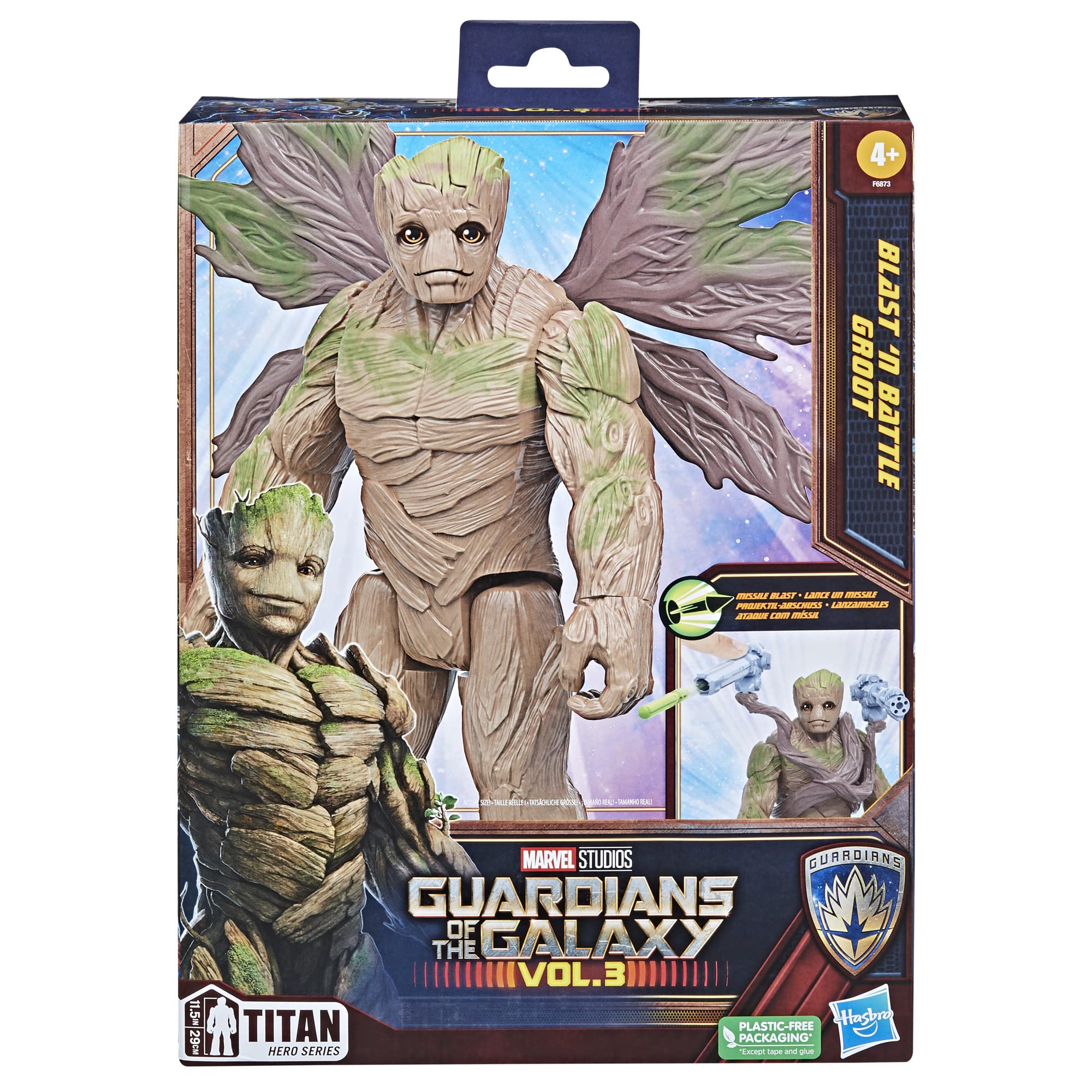 Groot with removable root arms offering versatile posing during pretend battles.