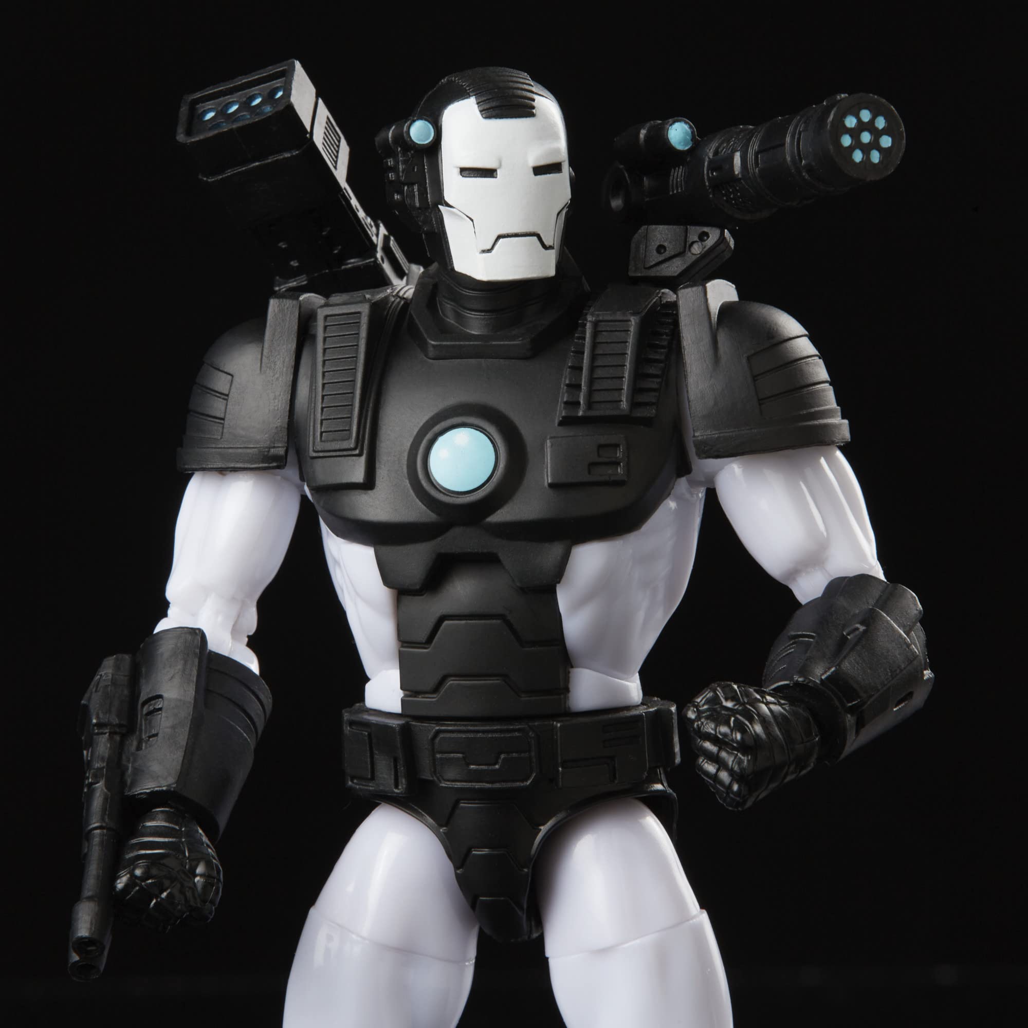 War Machine shoulder-mounted weapons on figure for dramatic posing.