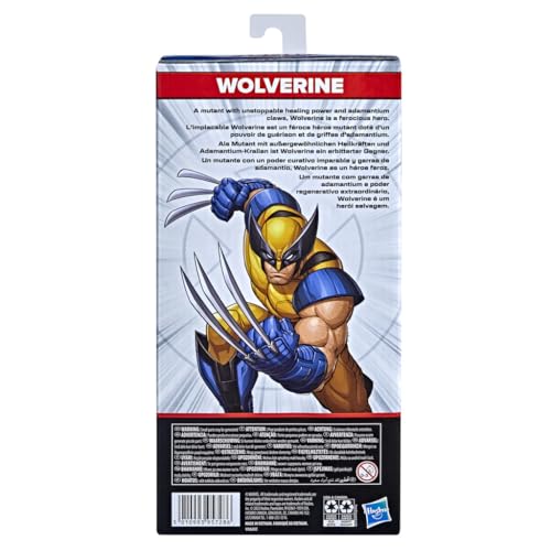 Marvel Wolverine 9.5-inch figure shows classic Marvel design for fans.