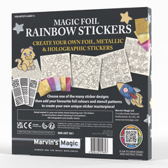 Marvin's Magic Foil Rainbow Stickers pack with eight stencil sheets for patterns