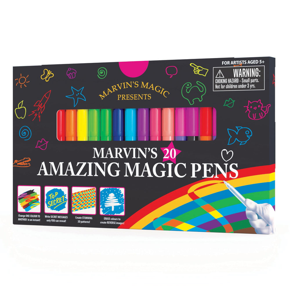 Marvin's Magic color-changing pens create vibrant art effects for bold drawings.