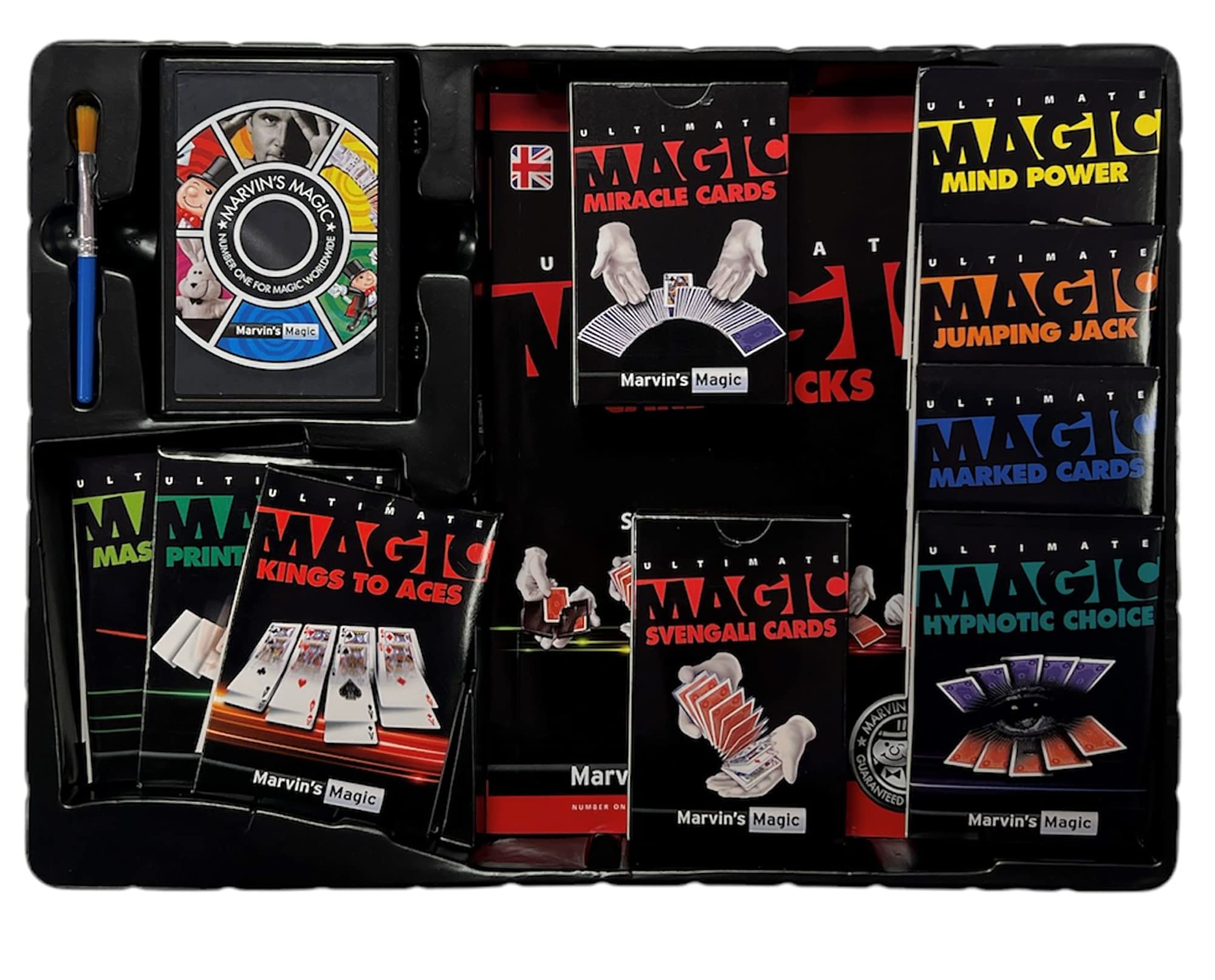 Marvin's Magic Ultimate 250 Card Tricks Set deck in hand enables instant trick setup.