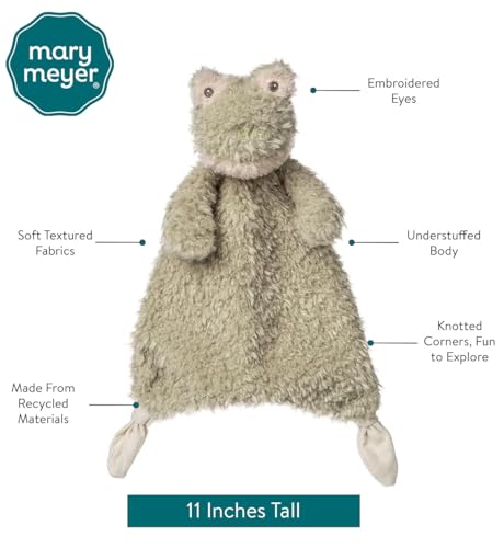 Mary Meyer Lovey Again Friends Frog shows knotted corners for easy grip.