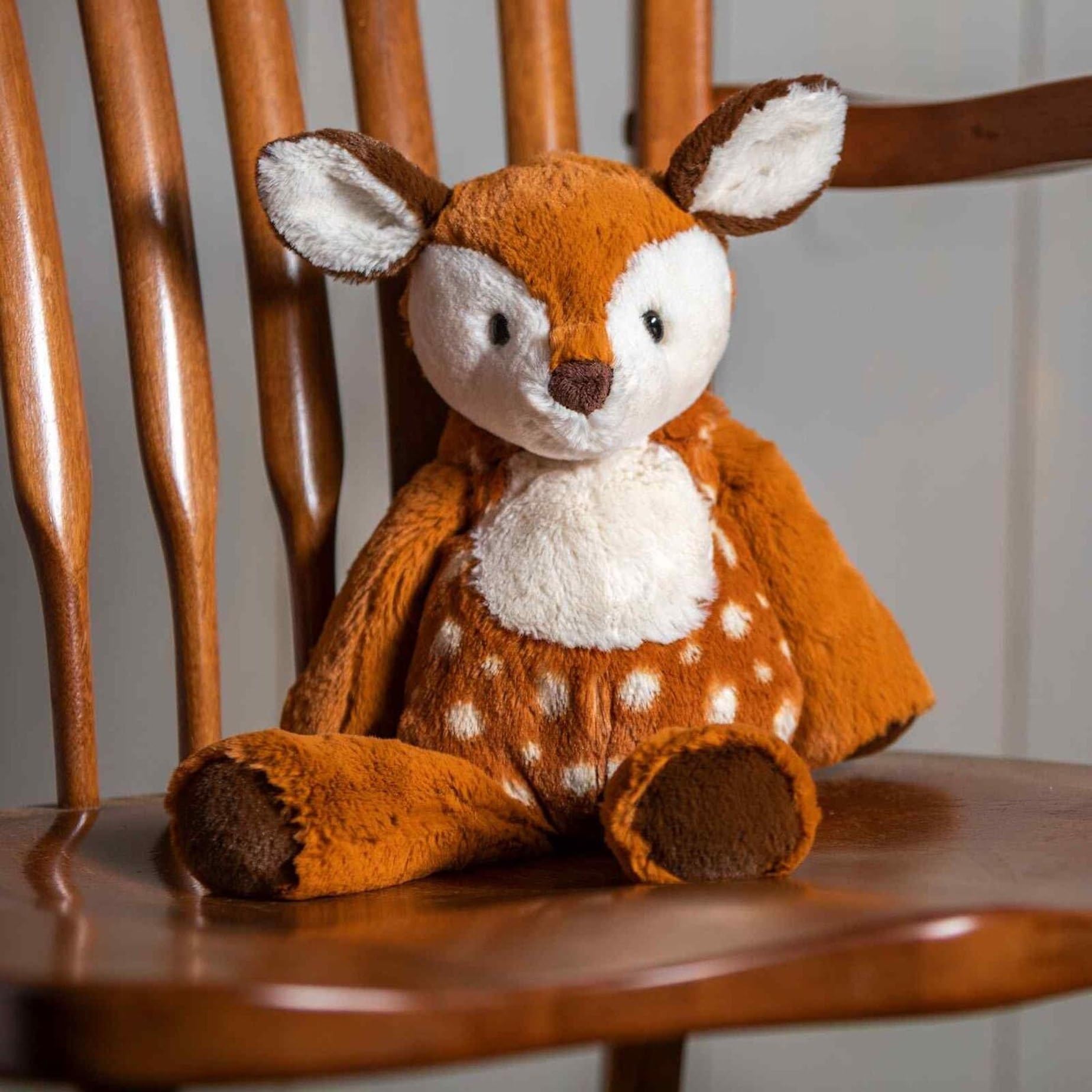Weighted bum and feet of Marshmallow Fawn provide comforting heft during carries.