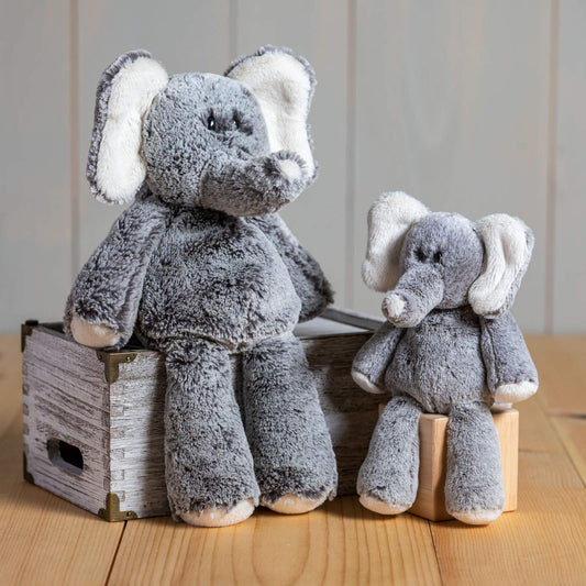 Mary Meyer Marshmallow Junior Elephant’s soft tusk and large ears invite gentle hugs.