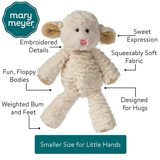 Mary Meyer Marshmallow Junior Lamb embroidered face adds friendly expression for kids