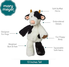 Mary Meyer Clyde Cow plush showing soft horns and pink ear trim for comforting hugs.